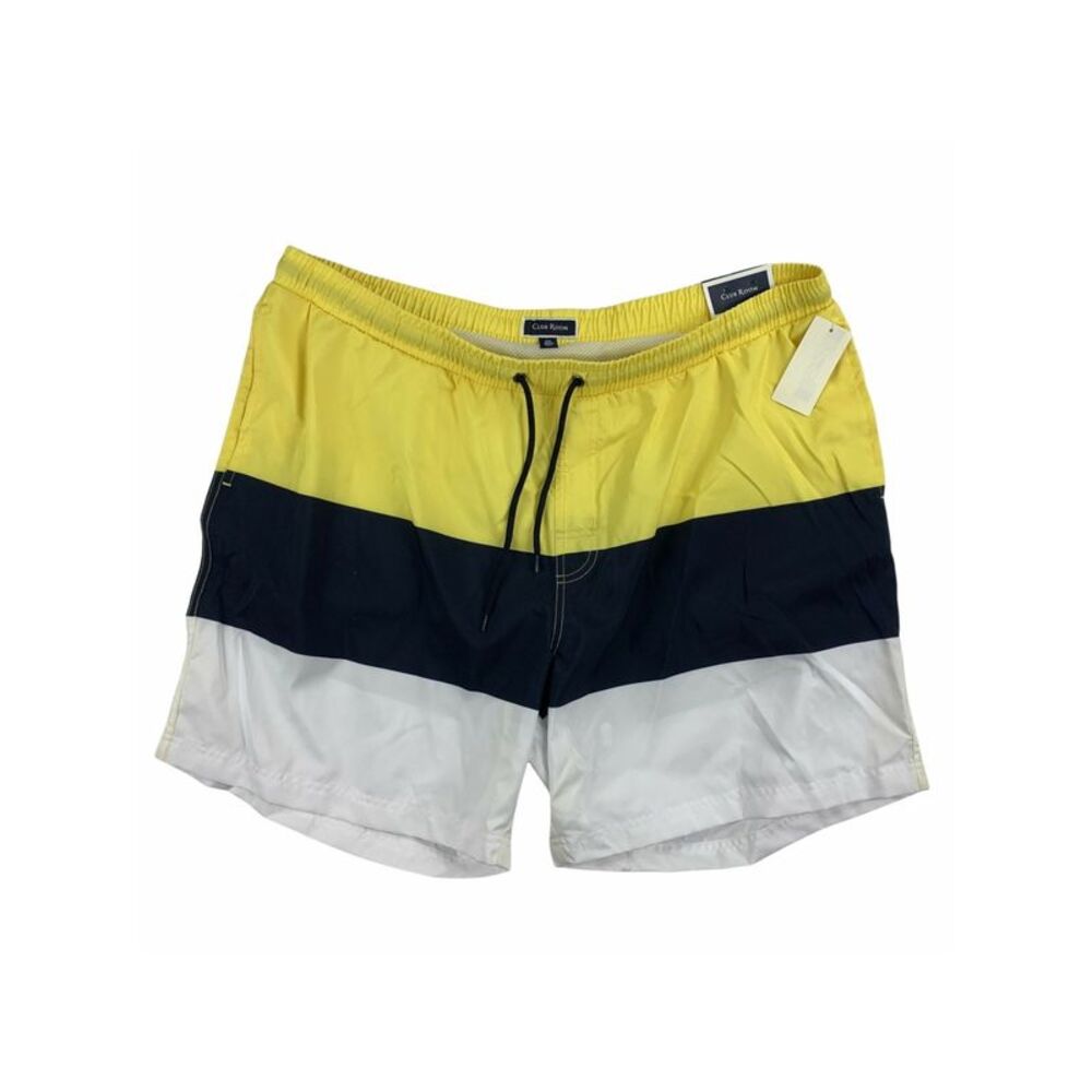 CLUBROOM Mens Yellow Drawstring Lined Color Block Classic Fit Swim Trunks XXL
